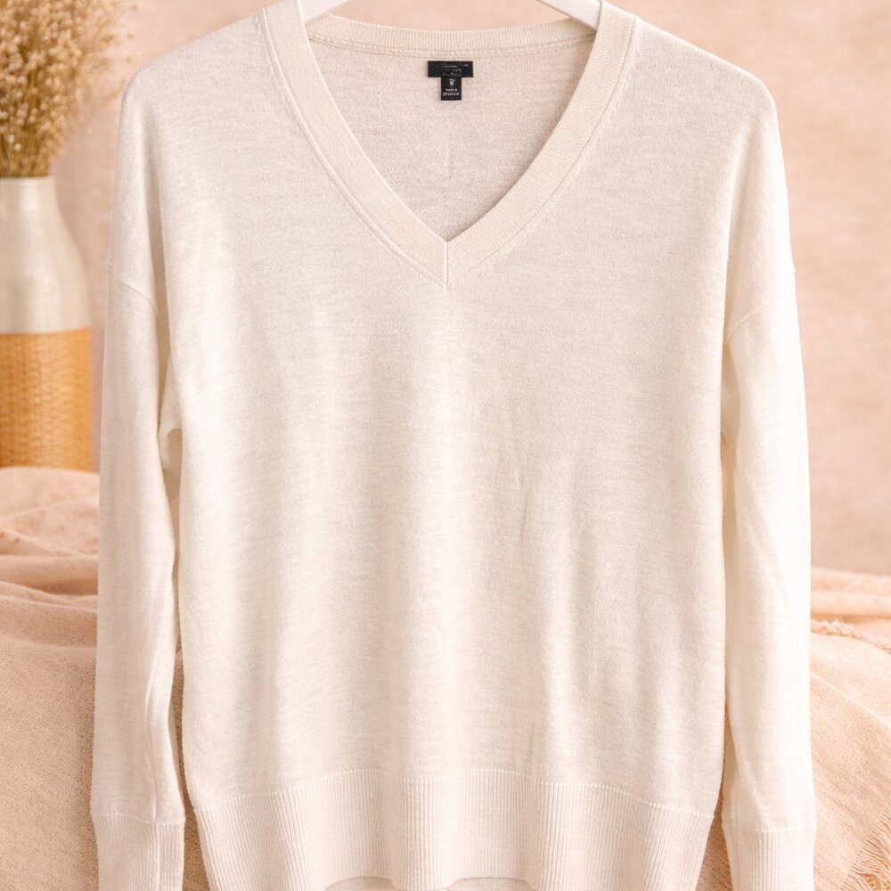Cream V-Neck Lightweight Sweater